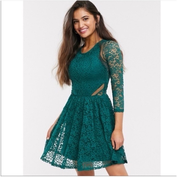 Abercrombie & Fitch Emerald Green Lace Cut out Dress Size Medium - Picture 12 of 14